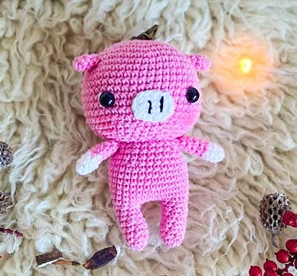 Pink Pig Keychain Amigurumi Crochet Pattern, pig keychain pattern,