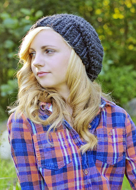 Blonde women Crochet Slouchy Hat for Women and Kids PDF Pattern