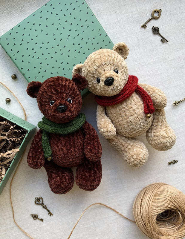 Sewing teddy bear pattern, 17 cm, cute velvet bear