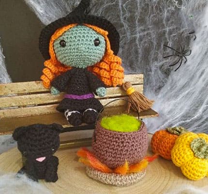 Cute Green Witch Crochet Doll Amigurumi PDF Free Pattern