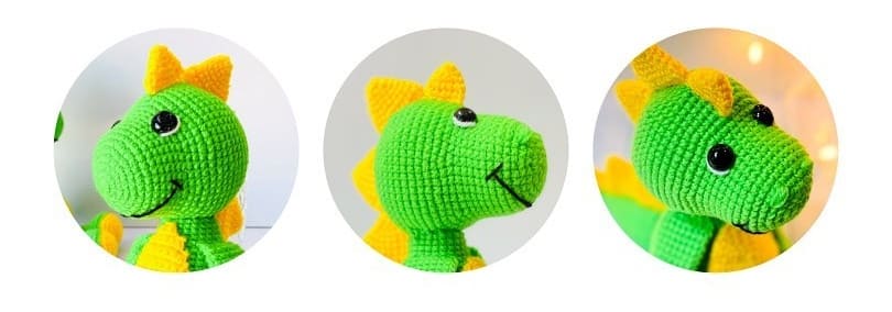 Crochet Cute Dinosaur Amigurumi Free Pattern- face details