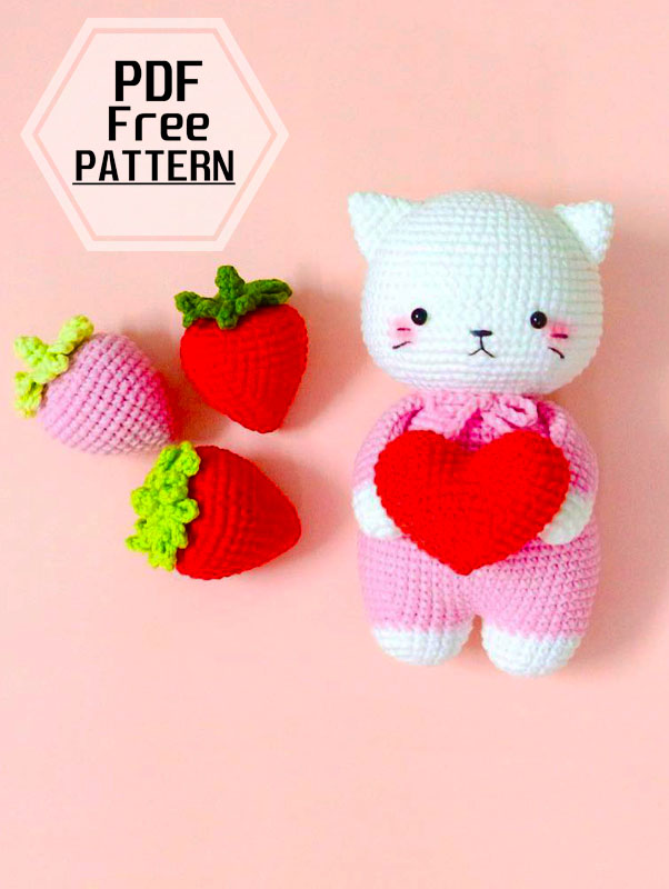 Cute Crochet Cat with Heart Amigurumi PDF Pattern