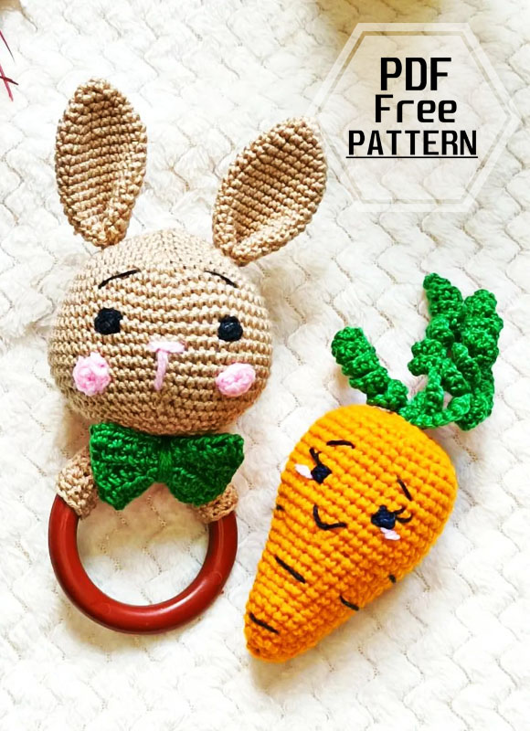 Little Rabbit Rattle with Carrot Amigurumi PDF Pattern (4)