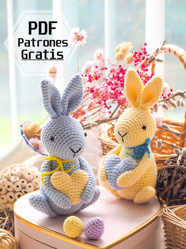 Amigurumi Conejito de Pascua y Corazon PDF Patrón Gratis