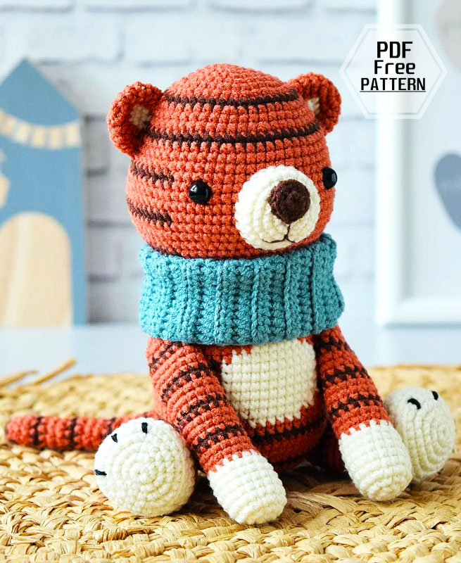 Crochet Tiger with Snood Amigurumi PDF Pattern (1)